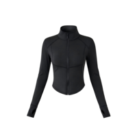 Veste de sport pour femme à col montant, ajustée, extensible dans quatre directions, respirante, séchage rapide, manches longues, coupe-vent, en nylon et élasthanne, pour le yoga