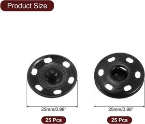 Uxcell – boutons à pression en métal pour couture, attaches à pression pour vêtements, artisanat DIY, noir - Product Image 2