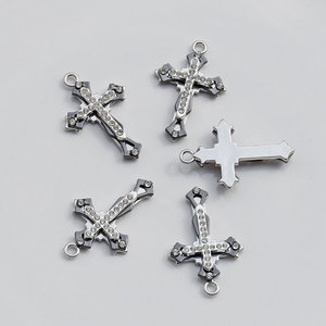 Cross Pendant Alloy Plated With Round Brilliant Cut Diamonds For Jewelry Making <b>DIY</b> Accessories Material <b>Kit</b> - Product Image 4