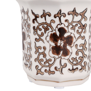 Candela profumata in ceramica scanalata con motivo floreale marrone per decorare il soggiorno, uso interno ed esterno - Product Image 6