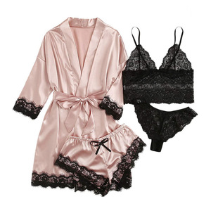 Conjunto de Bata de Invierno para Mujer, Talla Grande, Satén con Encaje, Estampado Floral, Cuello en V, Lencería Sexy, Estilo Europeo Americano, Kimono - Product Image 3