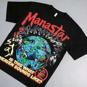 MANNA T-shirt Casual alla Moda a Maniche Corte da Uomo e Donna, Stampa Vintage Hell Star, Stesso Stile, Vestibilità Ampia, 260 Grammi - Product Image 1