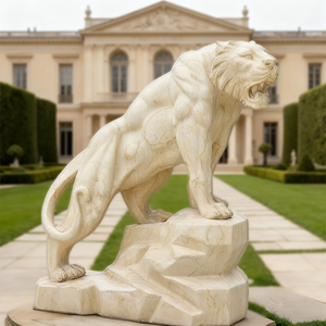 Escultura <span class=keywords><strong>de</strong></span> <span class=keywords><strong>Tigre</strong></span> Salvaje en Mármol Beige, Estilo Europeo Retro Personalizable para Patio o Plaza - Product Image 1