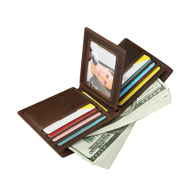 Carteira masculina de couro legítimo, carteira masculina compacta feita em couro legítimo com tecnologia rfid, com compartimento personalizado