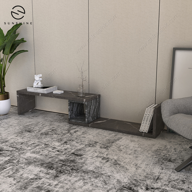 Movable Sofa Side Table With Storage Marble TV Console Table for Living Room