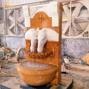 Stile personalizzato giardino europeo grande pietra naturale intaglio parete animale in marmo bianco coppia testa cavallo cascata fontana - Product Image 5