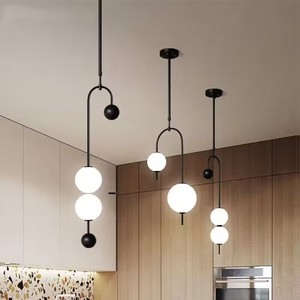 Luminaire suspendu minimaliste moderne, design sphérique en métal noir, pour chambre à coucher, salle à manger, luminaires de style lustre - Product Image 1
