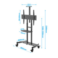 Fabricant de support TV personnalisé en usine Chariot de télévision mobile de 55 à 90 pouces en stock Support de téléviseur au sol réglable en hauteur avec plateau CD DVD