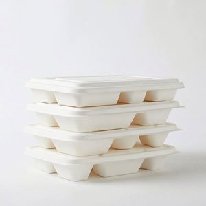 Barquette alimentaire scellable en pulpe de papier naturelle de canne à sucre, durable, jetable, biodégradable, écologique, blanche, à 5 compartiments, pour fêtes - Product Image 4