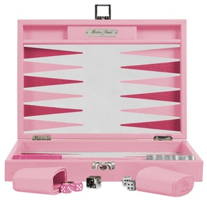 Mesa de backgammon de viaje rosa claro, incrustaciones interiores de cuero, Shesh Besh Nard, corrector de acetato, piedras, juguete, juego informal, caja de regalo - Product Image 2