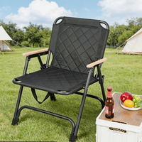 Table de camping pliable en tissu avec cadre en métal noir à bas prix et chaise avec accoudoirs pour pique-nique en plein air