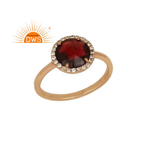 แหวนพลอยโกเมนเพทาย18กะรัตโรสโกลด์ชุบเงิน925แหวนวางซ้อนกันได้เครื่องประดับคอลเลกชันคลาสสิก - Product Image 1