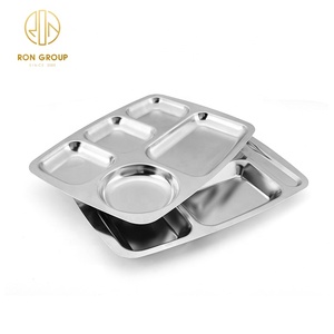 Fast Food <span class=keywords><strong>Restaurant</strong></span> 4 compartiments <span class=keywords><strong>plateau</strong></span> à déjeuner en acier inoxydable 304 plaque en acier inoxydable pour l'école hôpital cantine - Product Image 5