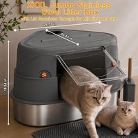 Bac à litière pour chat en acier inoxydable de taille XXXL, fermé, avec couvercle, design triangulaire, côtés hauts, en métal, pour les chats de grande taille
