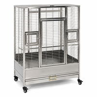 Cage à perroquets en acier inoxydable 304 de qualité commerciale, grande volière en métal avec plateau de nettoyage facile et roulettes
