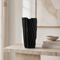 Vase à fleurs géométrique en céramique noir mat Jossin, décoration sculpturale nordique pour le salon, table et intérieur moderne