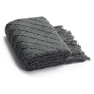 Sıcak satış yumuşak kanepe atmak battaniye dokulu katı yün battaniye kanepe kılıfı örme dekoratif battaniye