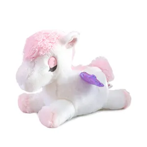 Juguete de peluche de unicornio de caballo blanco y rosa personalizado de dibujos animados con ala voladora, Pegaso tumbado, regalo para niños, peluche suave y Peluche