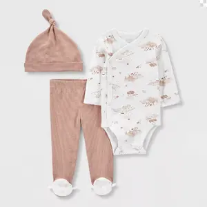 鸿博婴儿和服睡衣有机棉2件套婴儿睡裤开衫纽扣婴儿t恤 + 睡裤