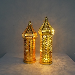 Lanterna Marocchina Dorata, Lampada <span class=keywords><strong>da</strong></span> Tavolo LED Decorativa per Ramadan, Eid, Matrimoni, Festival, Decorazione per Interni ed Esterni - Product Image 5