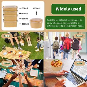 Giấy dùng một lần Bát thực phẩm <span class=keywords><strong>container</strong></span> thức ăn nhanh Takeaway Bát bao bì có nắp đậy dùng một lần hình chữ nhật giấy bát - Product Image 6