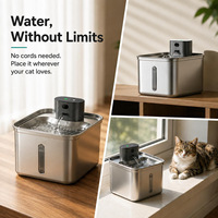Fontaine à eau pour chat sans fil automatique en acier inoxydable intelligente, eau et électricité séparées