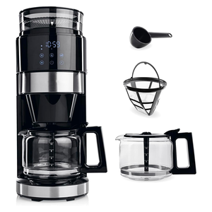 Machine à café <span class=keywords><strong>avec</strong></span> moulin, machine à café à filtre <span class=keywords><strong>avec</strong></span> carafe en verre, 1000W, <span class=keywords><strong>avec</strong></span> écran tactile <span class=keywords><strong>et</strong></span> fonction minuterie, capacité de 1,5L d'eau - Product Image 2