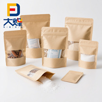 Sachet refermable personnalisé en papier kraft biodégradable de qualité alimentaire, pochette verticale avec fermeture éclair et fenêtre