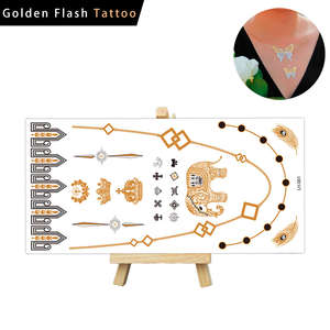 Grand <span class=keywords><strong>Tatouage</strong></span> Temporaire Imperméable Métallique Or Argent et Noir Body Art Plumes de Phénix - Product Image 2