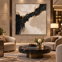 Peinture murale abstraite texturée 3D en toile, motif veiné minéral noir et beige, pour décoration de luxe d'hôtels, de villas et de salons