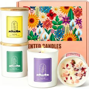 Aromathérapie pour femmes avec cristaux, ensemble de 4 bougies en cire de soja, pots en verre faits à la main, cadeaux pour la Saint-Valentin, Diwali, usage domestique - Product Image 1