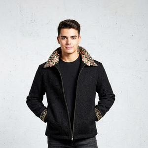 Veste en laine pour homme CHAMP KING, col rabattu, fermeture éclair brodée, coupe classique - Product Image 1