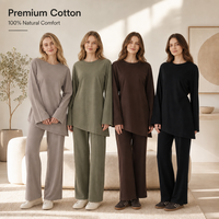 Ensemble 2 pièces Loriya 100 % coton pour femmes musulmanes : haut asymétrique et pantalon large – Tenue décontractée Abaya Dubai Turquie 2026