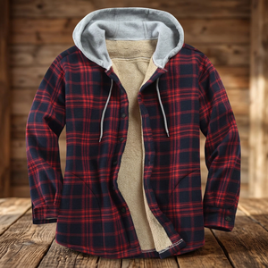 <b>Men's</b> Plaid Sherpa <b>Lined</b> Hooded <b>Fleece</b> <b>Jacket</b> Button Down Winter Outerwear Casual Style Regular Fit - Product Image 3