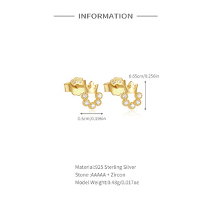 Boucles d'oreilles couronne en argent sterling 925 incrustées de zircon ROXI pour femmes, mini clous d'oreilles S925 - Product Image 2
