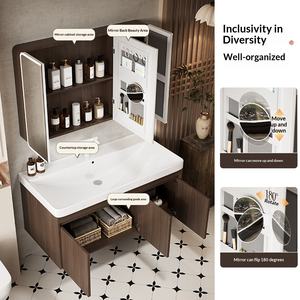 <span class=keywords><strong>Meuble</strong></span>-lavabo <span class=keywords><strong>de</strong></span> salle <span class=keywords><strong>de</strong></span> bain en bois <span class=keywords><strong>de</strong></span> noyer <span class=keywords><strong>de</strong></span> style antique vintage avec lavabo en céramique intégré et support en aluminium spatial - Product Image 6