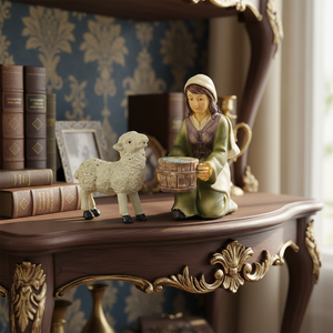 Christmas Nativity Figures Maid with <b>Sheep</b> Polyresin Painted <b>Ornament</b> 8cm Figures (9006935276688) - Product Image 2