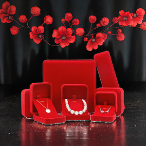 Caja de Joyería de Terciopelo de Lujo, con Tapa Abatible, en Varios Tamaños, para Anillos, Collares, Pulseras, Regalos de Boda, Caja de Almacenamiento - Product Image 2