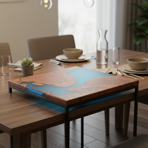 Acacia Woood Art Decor Home Dining Square Resin Tabletop Solid Acacia Wood Elegant River Design Multi-Purpose Tabletopware Box - Product Image 3