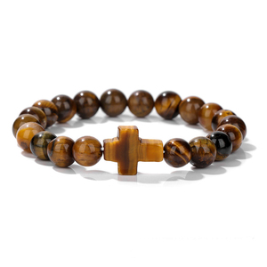 Bracelet extensible en pierres précieuses naturelles pour la guérison, <span class=keywords><strong>avec</strong></span> perles en forme de croix, en quartz rose, améthyste, œil de tigre, <span class=keywords><strong>lapis</strong></span>-<span class=keywords><strong>lazuli</strong></span>, <span class=keywords><strong>bijoux</strong></span> énergétiques - Product Image 2