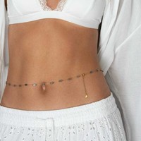 Chaîne de ventre réglable en acier inoxydable poli avec perles de verre bleues, bijou de corps doré irrégulier pour l'été, la plage et le quotidien