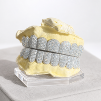 Grillz en Argent Sterling S925 Plaqué Rhodium, Entièrement Incrusté de Moissanite Ronde, Bijoux Dentaires Hip Hop pour Hommes et Femmes, Tendance Streetwear