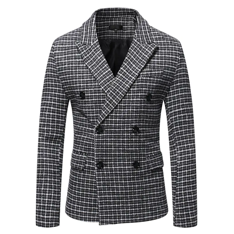 High end luxury menswear Autumn and winter new double-breasted casual British style men's plaid Tweed suit for men