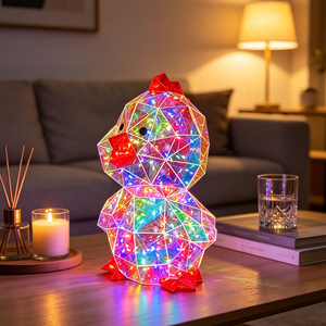 Décoration de poulet prismatique iridescent moderne, figurine de coq réfléchissante 3D LED arc-en-ciel, cadeau de Pâques unique, décoration de table - Product Image 2