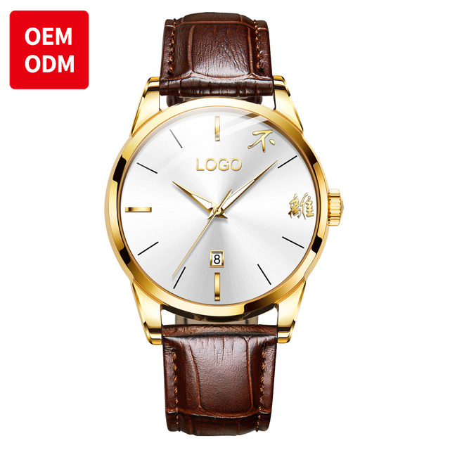 OEM ODM Hot Selling Styles Custom Classic Business Fashion Belt Watch Brand  Calendar Waterproof Luminous  Quartz Watch for Man