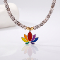 Kalung Bunga Teratai Pelangi Chakra Manik-manik Bodhi Alami Perhiasan Yoga dengan Ekstender Baja Tahan Karat Hadiah