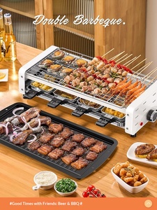 Eerste klas dubbele laag roestvrijstalen keramische emaille elektrische grill rookloze bakplaat 3-ring verwarming antiaanbaklaag voor grillen - Product Image 5