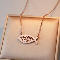 Collares de Joyería de Moda de Acero Inoxidable Chapado en Oro, Resistentes al Agua, con Colgante de Pez Jesús Cristiano Religioso, para Mujeres y Hombres, Venta al por Mayor