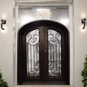 2025 nuevo estilo francés moderno barato entrada superior moda puerta clásica características <span class=keywords><strong>de</strong></span> seguridad frontal hierro forjado ceja diseño elíptico - Product Image 3