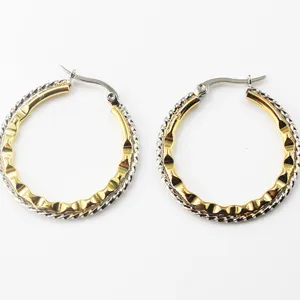 BMZ 2024 two tone Vacuum Plating stainless 20/30/40/50mm fashion lady plain hoop earring